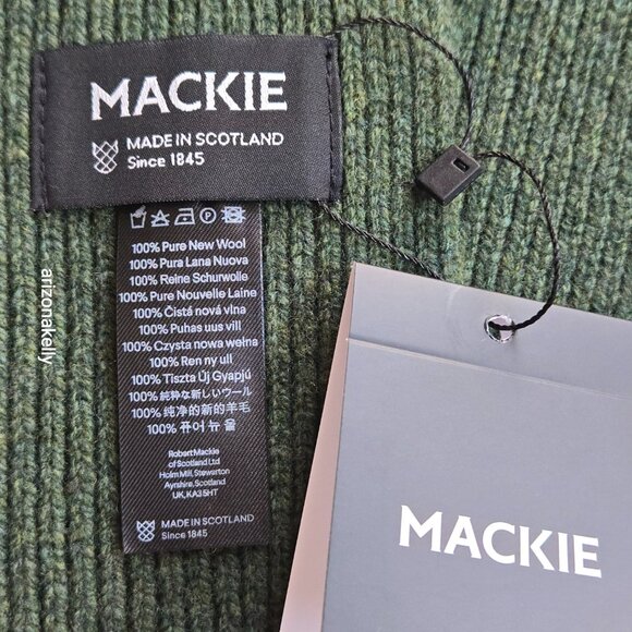 NWT Mackie Wool Ribbed Scarf Green Robert Mackie Scotland - Picture 2 of 8